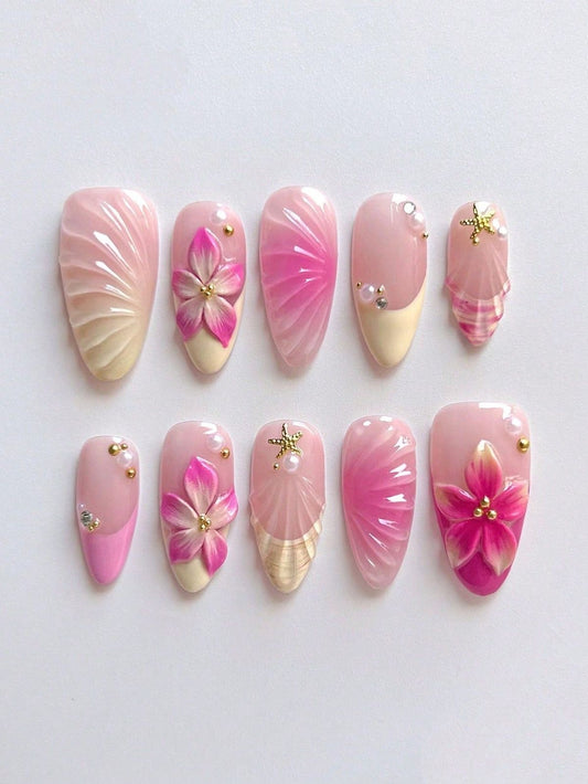 summer chrome 3D flower nails