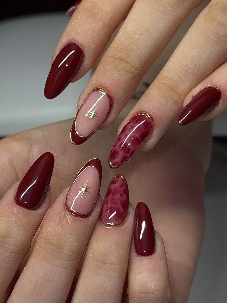 Maroon  chrome nails