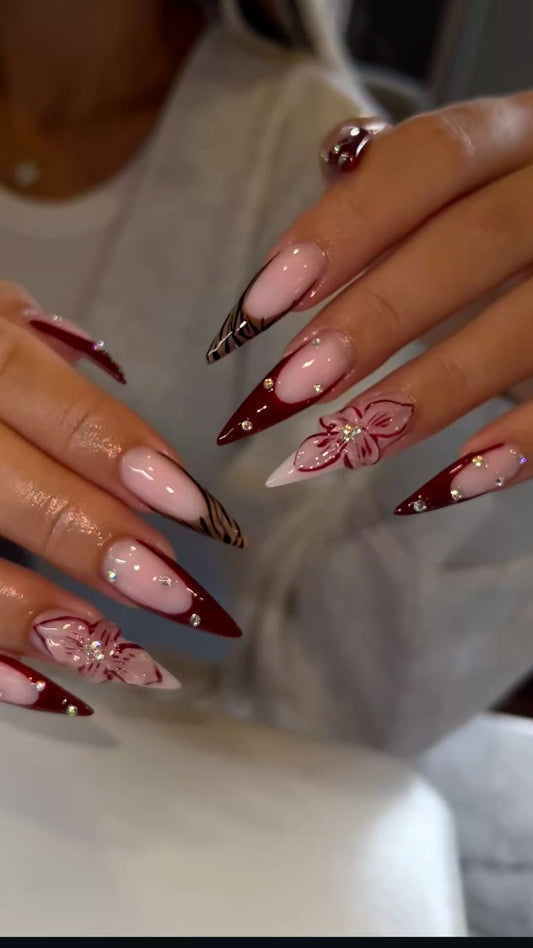 Maroon printed flower set