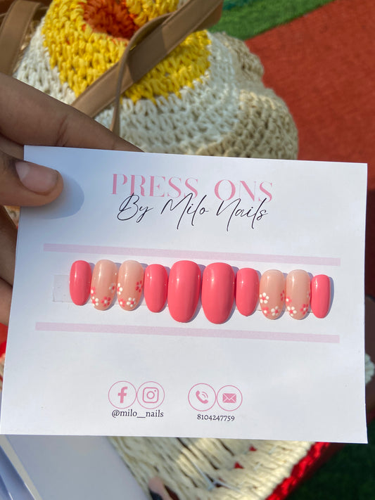 Pink flower nails