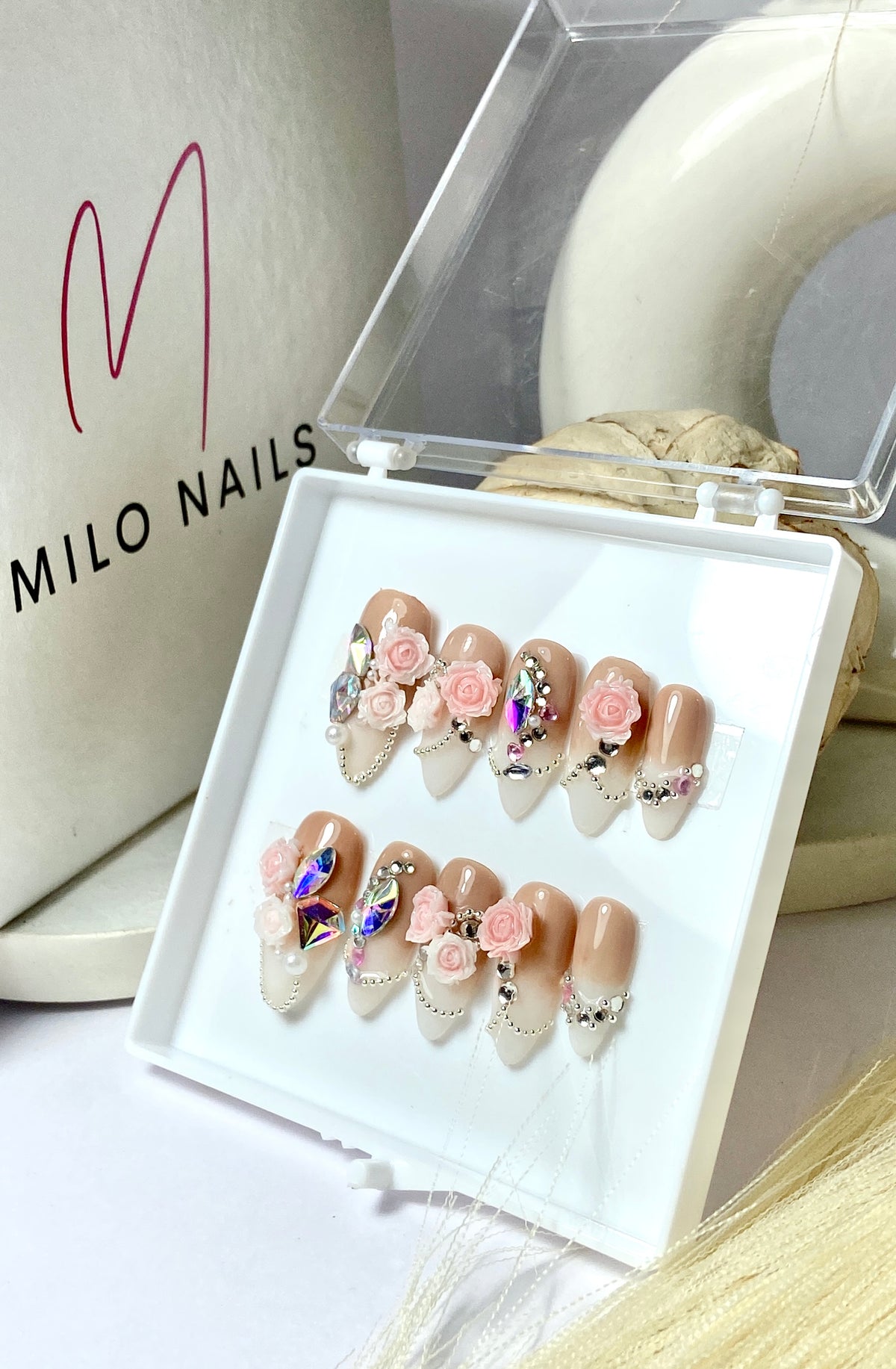 Nude rose bridal nails