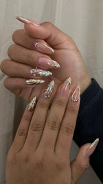 Nude chrome pearl nails
