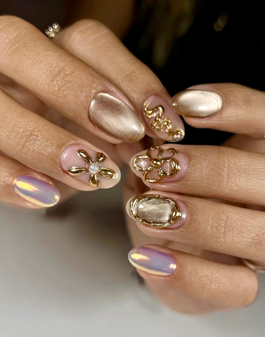 Nude chrome cateye nails