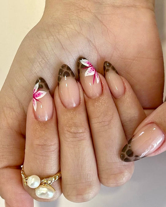 Printed french with flower nails