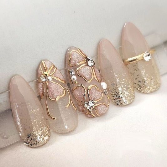 Ivory chrome & flower nails