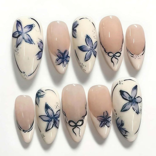 white blue flower nails