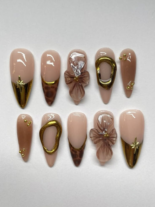 Brown metallic golden nails