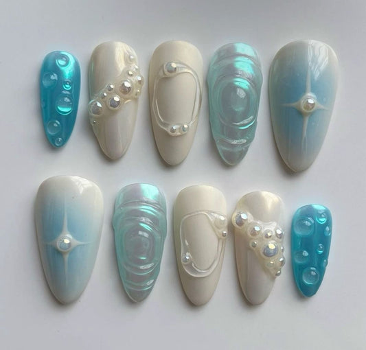 Aqua blue metallic nails