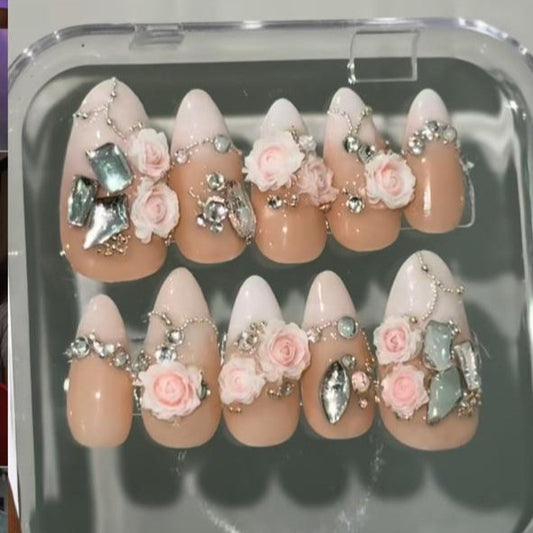 Nude rose bridal nails