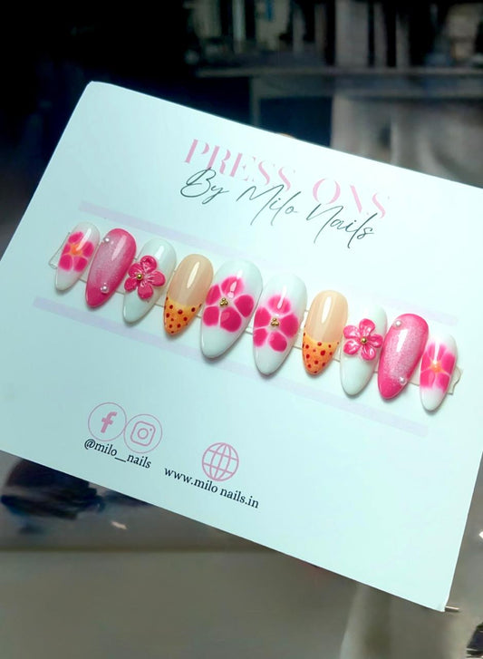 Summer pink-white nails