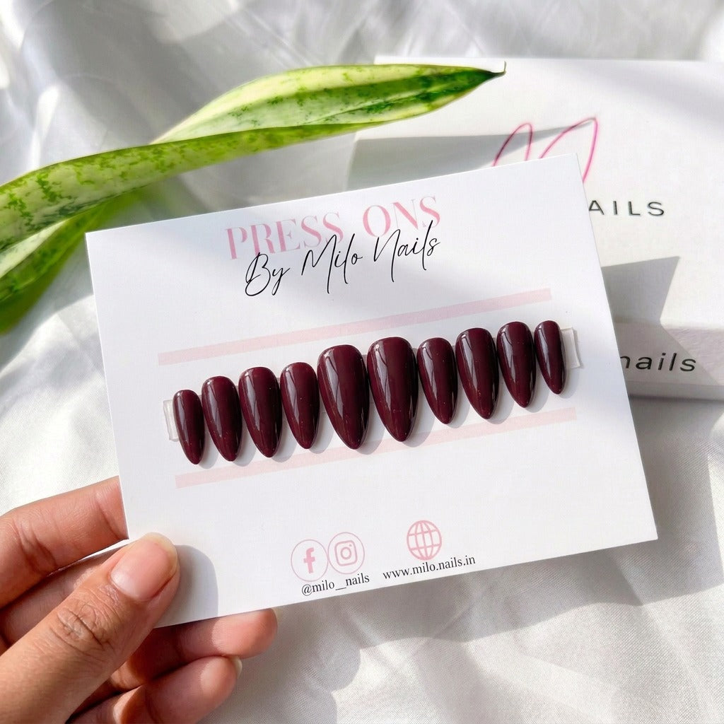 Maroon solid nails - Handmade Press Ons