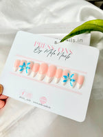 White french with flower - Handmade Press Ons
