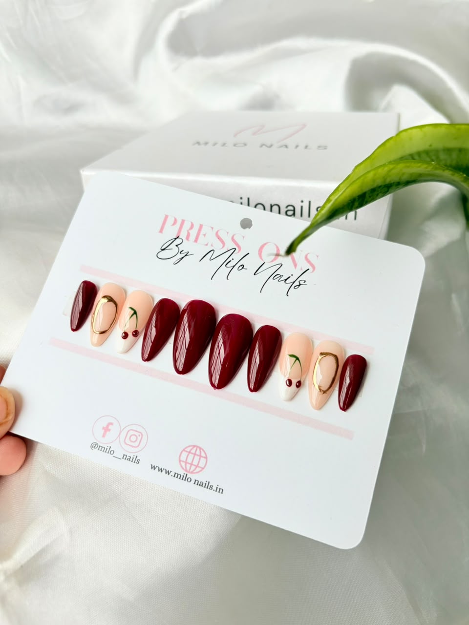 Cherry chrome nails - Handmade Press Ons