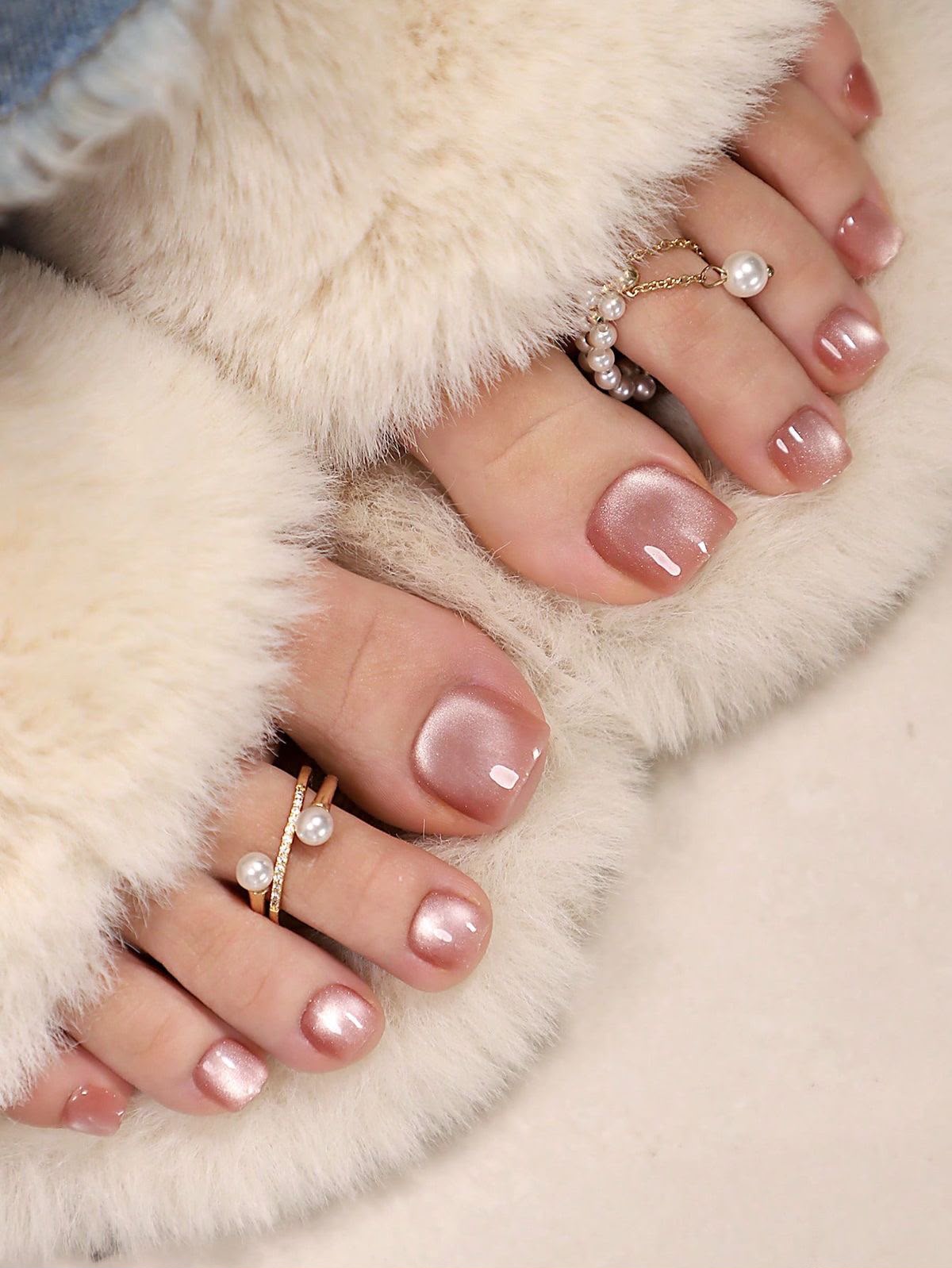 Nude cateye solid handmade Toe nails ( 12 pieces)