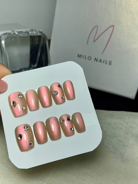 Chrome rhinestone nails (24 pcs)