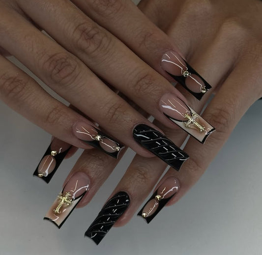 Black & white cross nails