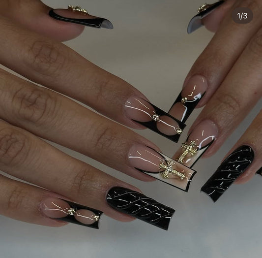 Black & white cross nails
