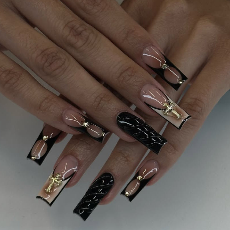 Black & white cross nails
