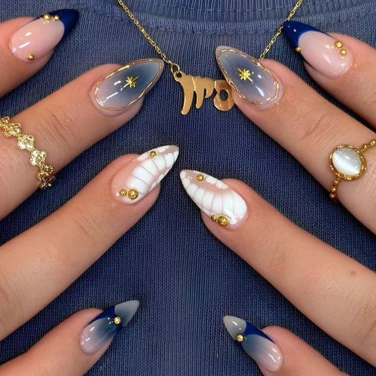 Blue-white greek nails