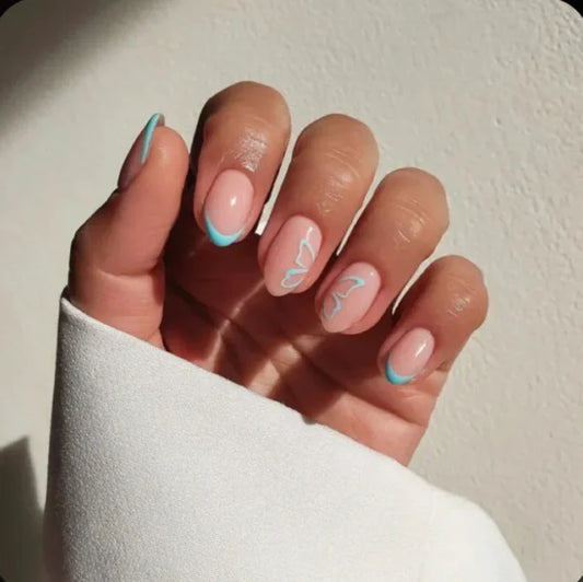 Blue butterfly nails