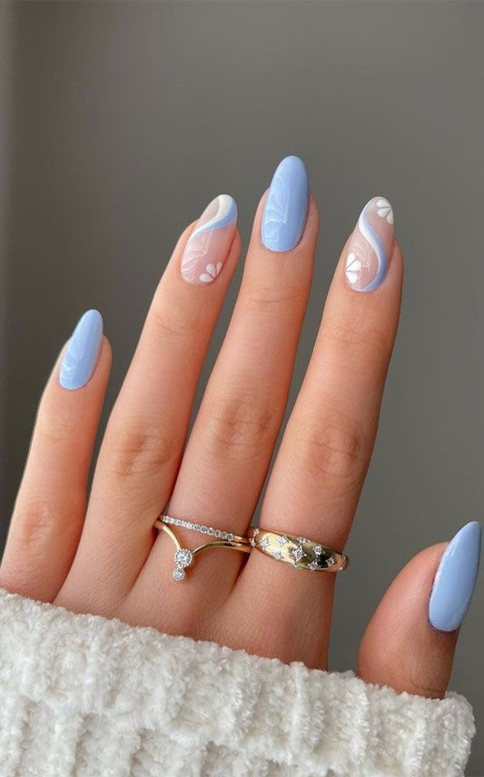 Blue floral nails
