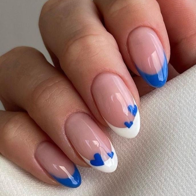 Blue white tips with hearts