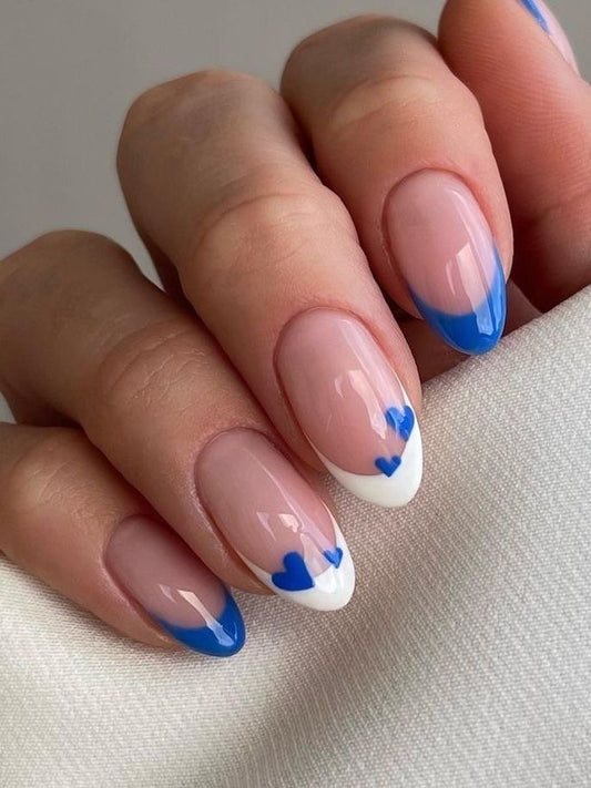 Blue white tips with hearts