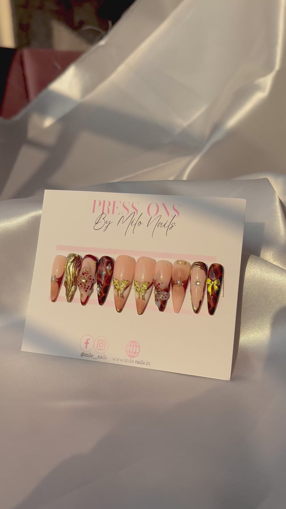 Brown 3-d flowers metallic nails