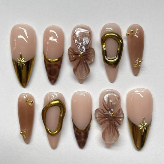 Brown metallic golden nails
