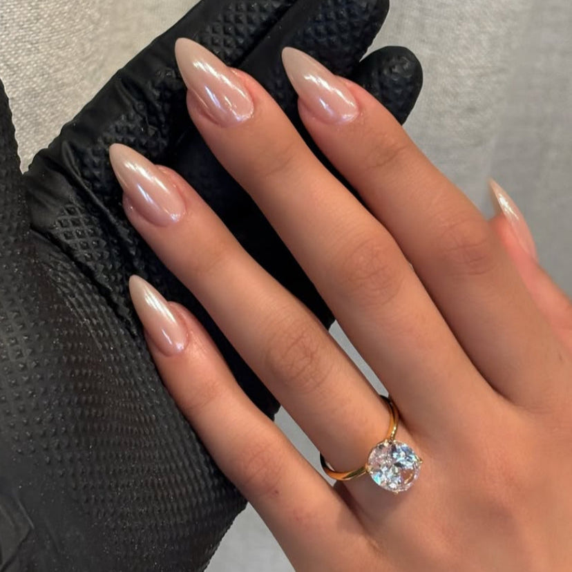 Chrome nails with blueish shine