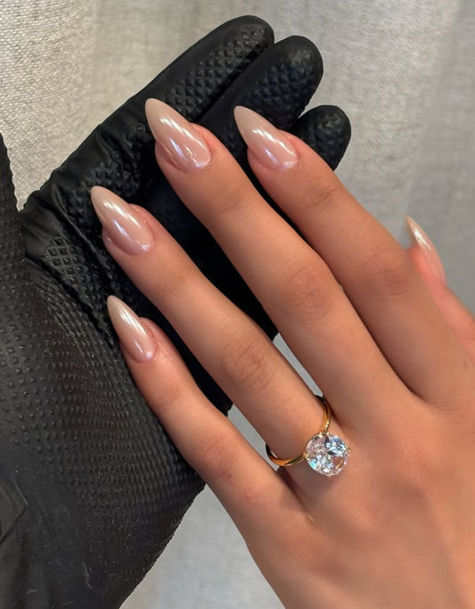Chrome nails with blueish shine
