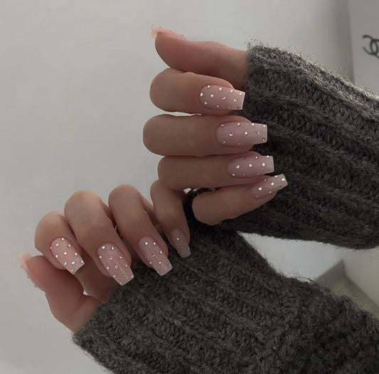 Coffin rhinestone nails