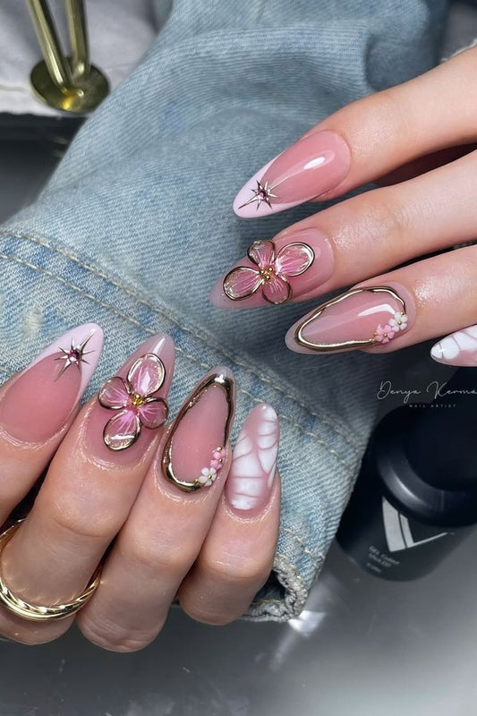 pink 3d flower with chrome