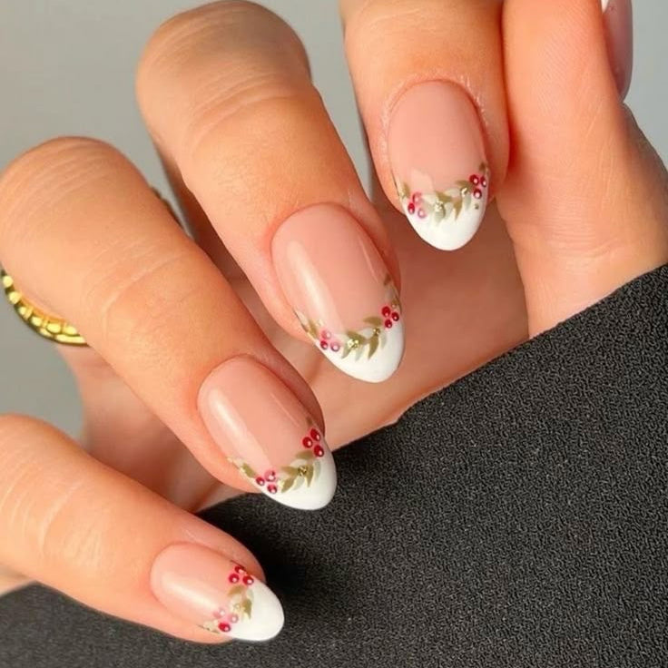 French with cherry boho nails