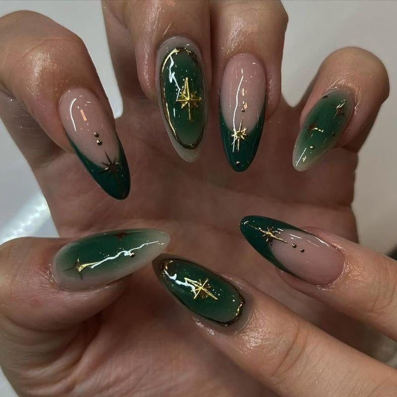 Green aura chrome nails