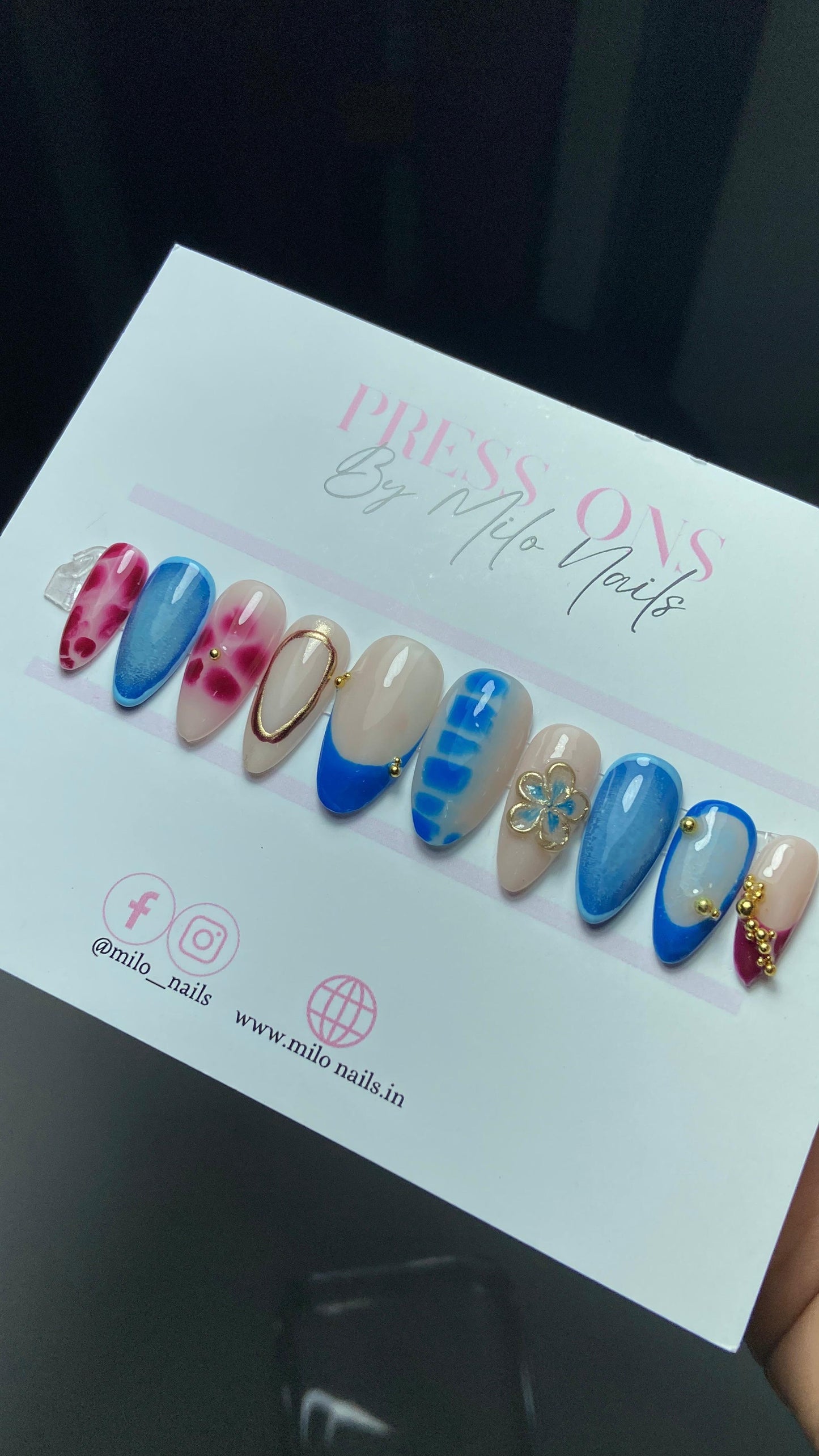 Blue -maroon summer nails