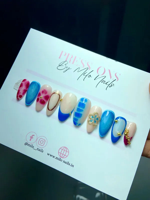 Blue -maroon summer nails