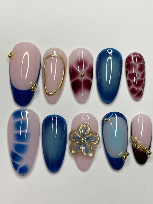 Blue -maroon summer nails