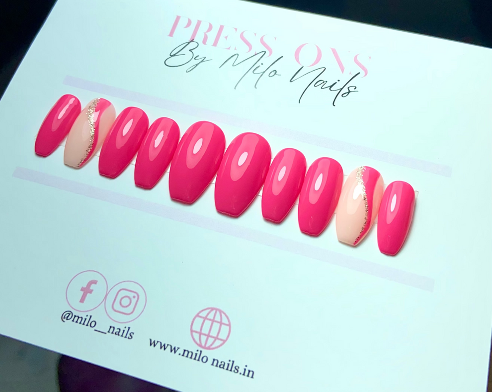 Hot pink nails with swirls