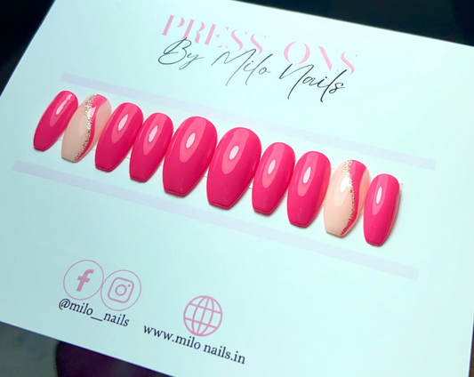 Hot pink nails with swirls