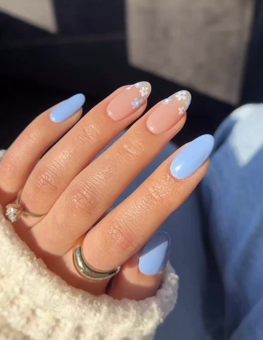Light blue flower nails