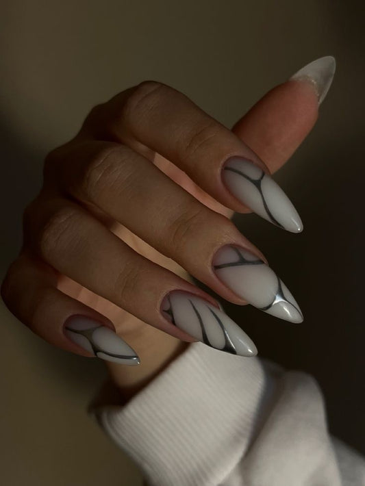 Milky white +metallic swirls