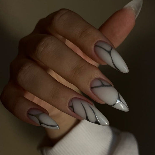 Milky white +metallic swirls