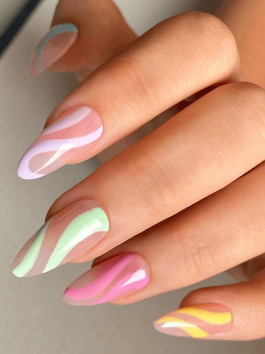 Multi-colour swirl nails
