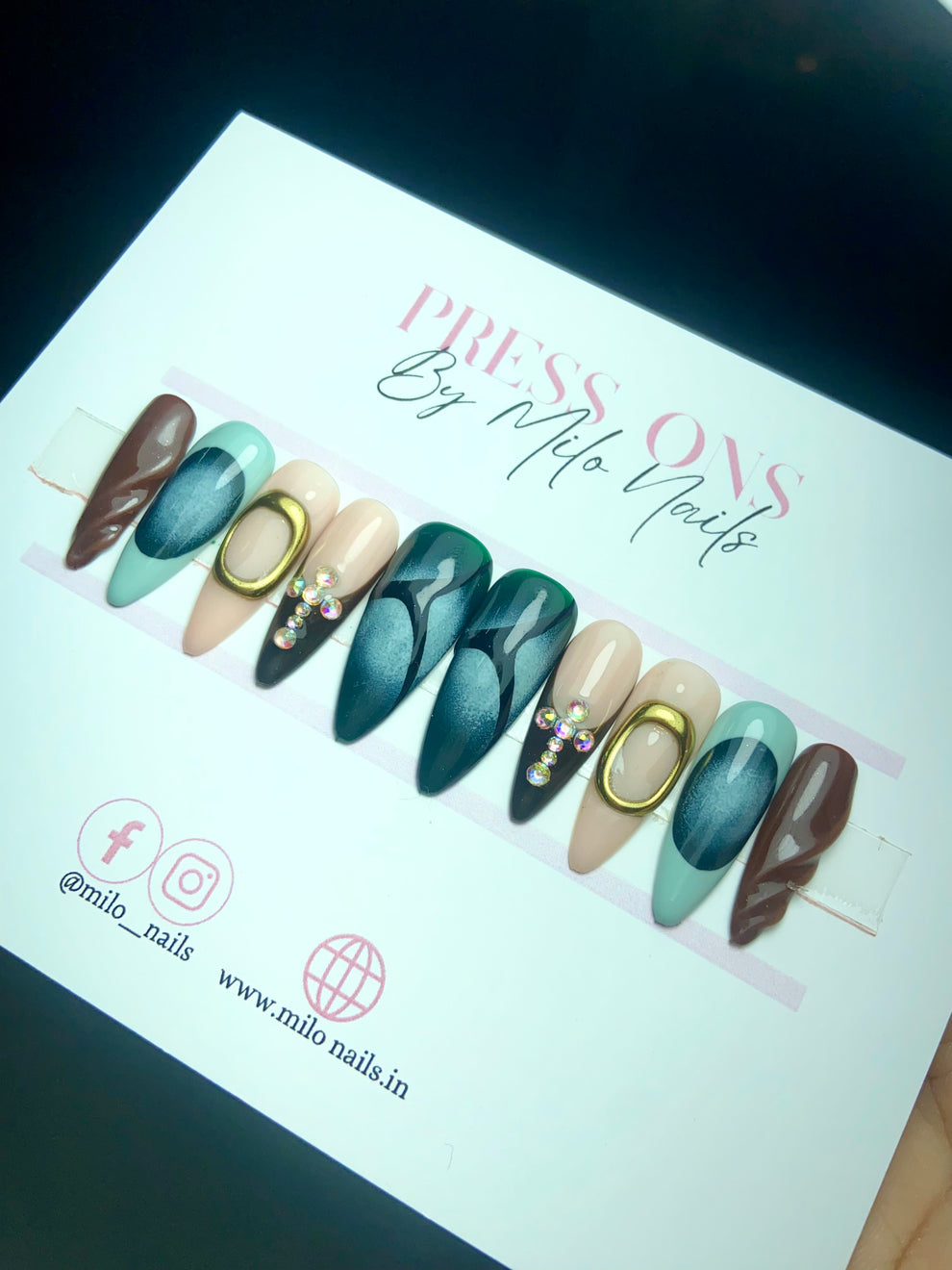 Olive green cross ombre nails