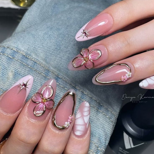 pink 3d flower with chrome