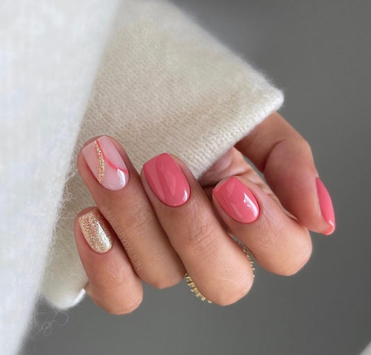 Pink and gold nails
