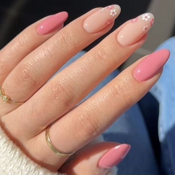 Pink flower nails