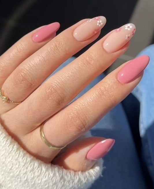 Pink flower nails