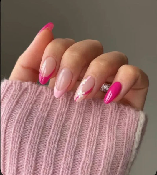 Pink tips and flower press ons